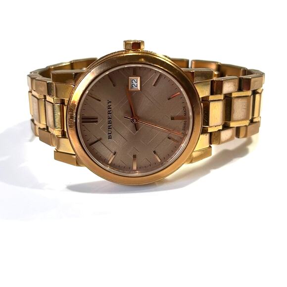 BURBERRY Unisex Rose Gold Classic Checked Analog Quartz 34mm Watch BU9135 - Picture 1 of 6